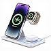 POINT&GO Cargador Inalámbrico 3 en 1 – Base de Carga Rápida Qi para iPhone, Samsung, OPPO y Android, Apple Watch y Auriculares, Seguro y Compacto, Color Blanco