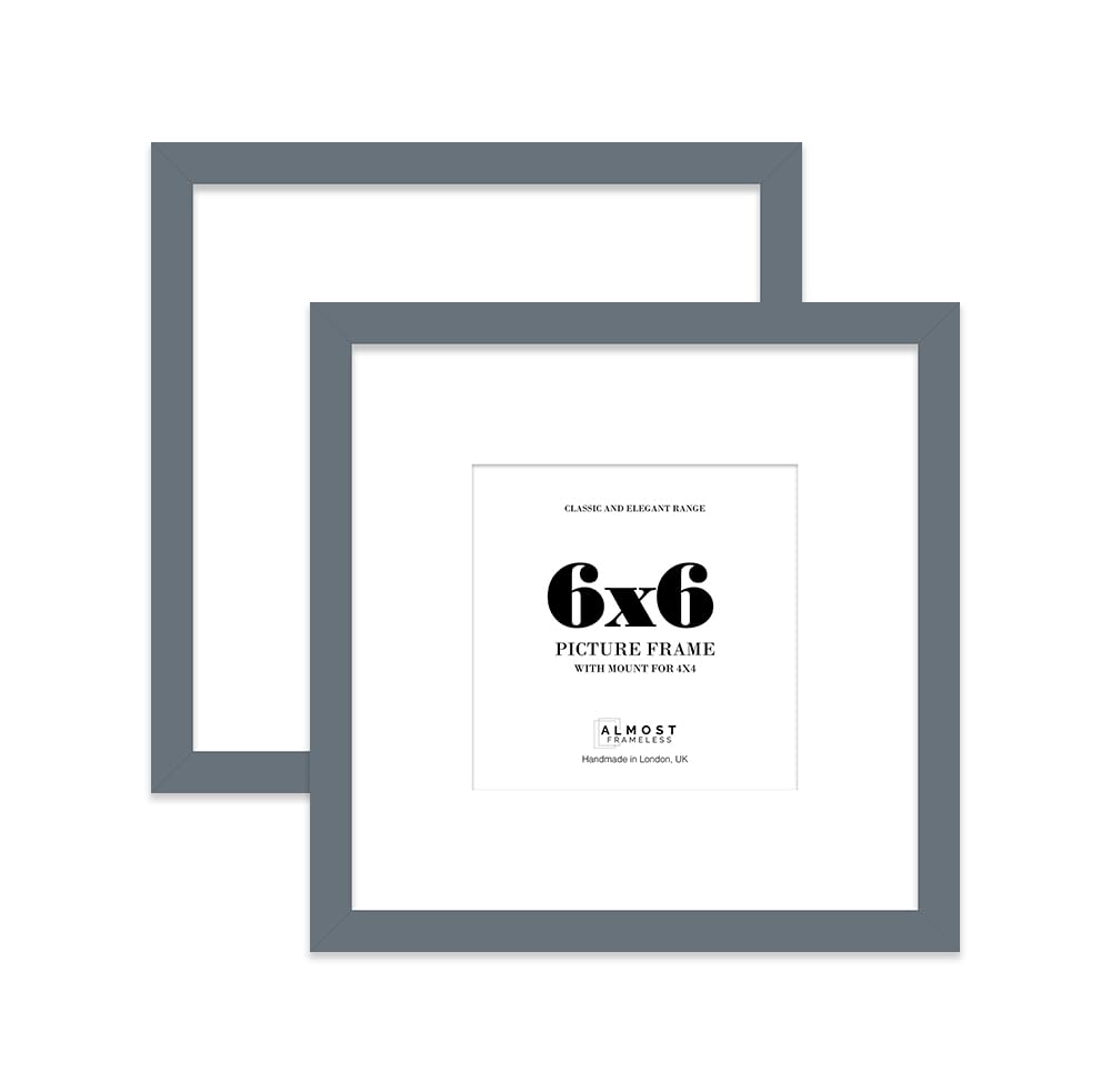 6x6 Grey Picture Frame with Mount for 4x4 Photos, Prints - Modern Square Wall Frame, Set of 2