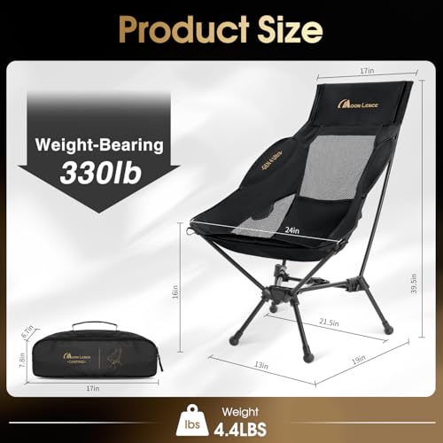 MOON LENCE Silla Plegable para Camping con Respaldo Alto CH33, Capacidad 330 lbs, Color Negro miniatura 2