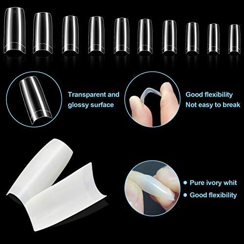 2 Boxen 1000pcs Nagelspitzen,500 pcs Natural French Nail Tips+500 pcs Clear French Nail Tips, Acryl Half Cover Falsche… – Bild 3