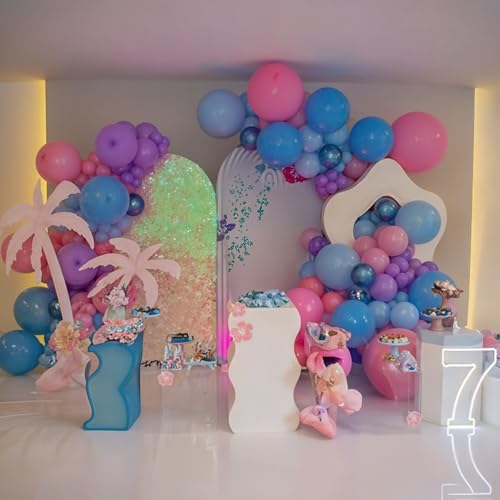 Image of Pink and Blue Balloons, 12 Inch Macaron and Metallic Blue Pink Party Balloons for Gender Reveal Baby Shower Bridal Shower Summer Hawaiian Luau Birthday Party Decorations