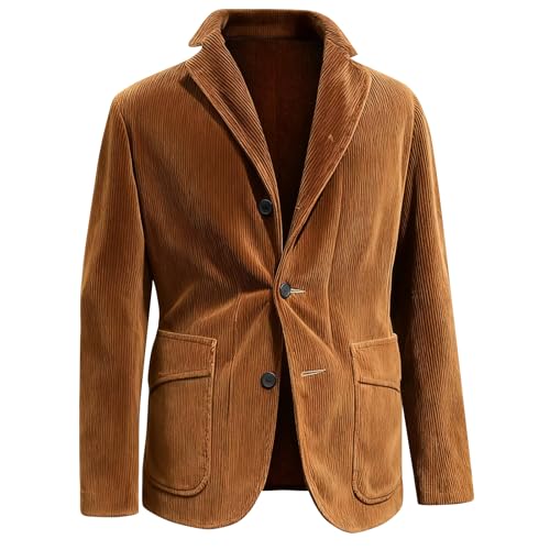 Sakko Herren Cord Blazer Stylisch Vintage Anzug Jackett Lässige Anzugjacken für Herren Regular Fit Cordjacke Business Elegante Winterjacke Casual Übergangsjacke braun