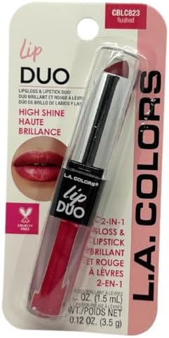 LA Colors Lip Gloss & Lipstick Duo, Moisturizes lips with natural color & high Shine, BLC823 Flushed