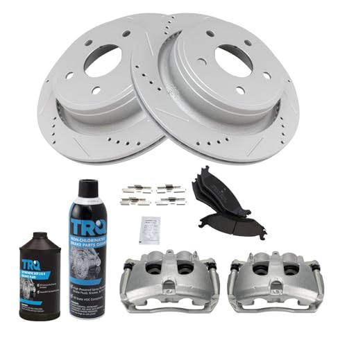Image of TRQ Rear Performance Brake Pad, Caliper, & Rotor Kit, with Chemical Kit Semi-Metallic Premium G-Coated Compatible with 2012 Ram 1500