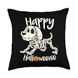 Happy Halloweenie Skeleton Dachshund Wiener Dog Halloween Throw Pillow