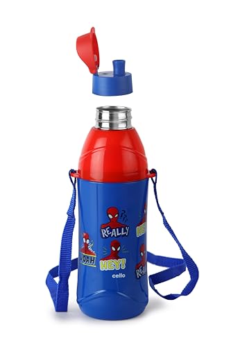 Image of CELLO Puro Steel-X Kids Zee 900 Inner Steel Cartoon Design Water Bottle 700 ml, Blue | ISI Certified, PU Insulated, BPA Free Kids Water Bottle | Easy to Carry Leakproof School Kids Water Bottle