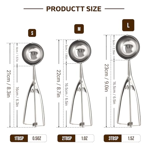Ice Cream Scoop, 3Pcs Cookie Scoop Set, Stainless Steel Ice Cream Scooper with Trigger Release, Cookie Scooper for Baking, Cookie Dough Scoop (3) #2