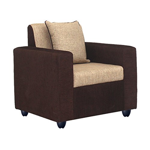 Image of Bharat Lifestyle Tulip 1 Seater Fabric Sofa | Brown | Upholstered Accent Sofa for Living Room, Bedroom & Office | Acacia Wood | DIY Assembly | 1 Year Warranty