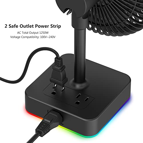 Hiree Desk Fan With Usb Charging Port, 2 Speeds 6.7 Inch Small Desktop Table Fan With 2 Ac Outlets And Led Lights, Strong Wind, Quiet Operation - Personal Fan For Home, Dorm Room, Office #TOP3
