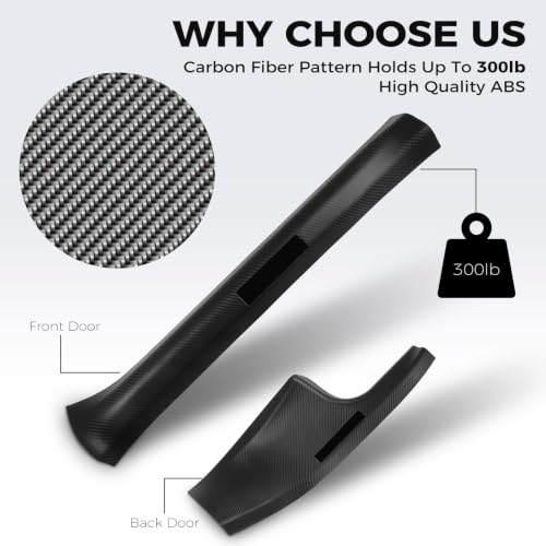 Image of 4 Pcs Door Sill Protector for Tesla Model Y 2019-2024 Only for 5 Seater - Carbon Fiber Scuff Plate Guards with Installation Kit Front & Rear Pedal Kick Protection Fit for Tesla Model Y Accessories