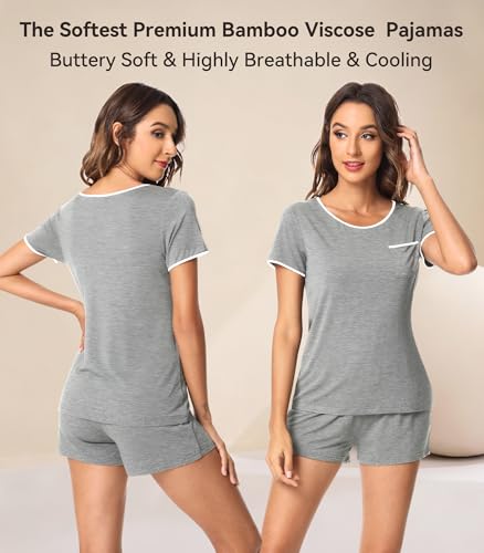 Image of WiWi Viscose from Bamboo Pajamas Set for Women Super Soft Short Sleeve Cooling Summer Plus Size Pjs Sets Sleepwear S-4X