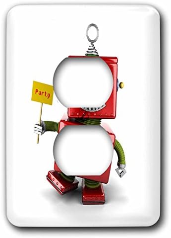 3dRose lsp_158013_6 Happy Vintage Toy Robot Waving A Party Sign While Dancing Cute Funny Celebrate Celebration - 2 Plug Outlet Cover image 2