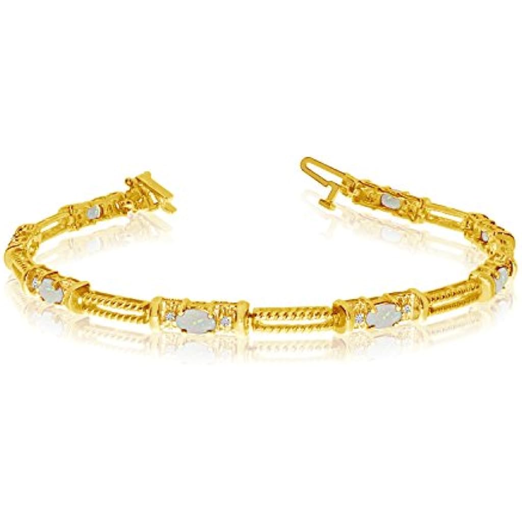 375 Yellow Gold Natural Opal And Diamond Tennis Bracelet