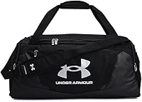 Under Armour Undeniable 5.0 Medium Duffle Bag - 58L Water-Resistant Gym & Travel Bag, Padded Strap, Shoe Pocket, Black/Metallic Silver