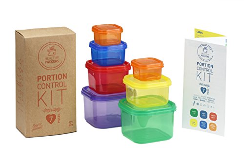 Healthy Packers 7 Piece Portion Control Food Container Kit with Complete Guide, 100% Leak Proof, Multi-Colored System