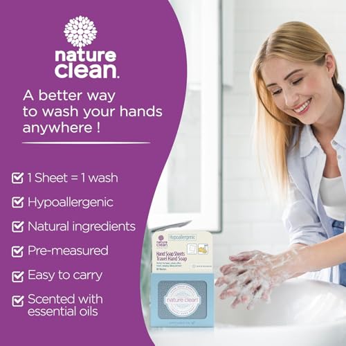 Image of Nature Clean Travel Soap Sheets Non-Toxic Hypoallergenic 80 Units x 6 Pack | Non-Toxic, Hypoallergenic, Biodegradable Paper, Dissolvable Portable, Camping Essentials Refill
