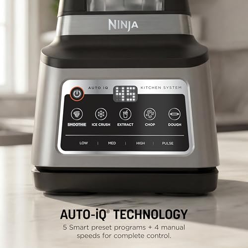 Ninja BN801 Professional Plus Kitchen System, 1400 WP, 5 Functions for Smoothies, Chopping, Dough & More with Auto IQ, 72-oz.* Blender Pitcher, 64-oz. Processor Bowl, (2) 24-oz. To-Go Cups, Grey