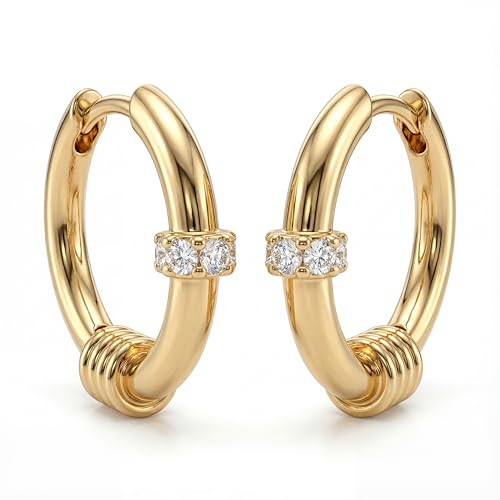 VACRONA Cubic Zirconia Huggie Earrings 14k Gold Plated Tiny Earrings Small Huggie Hoop Earrings Simple Lightweight Hoops Gift for Women