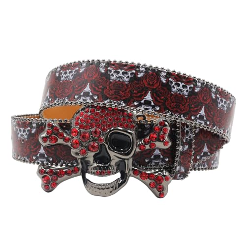 Ceinture punk têtes de mort et roses en cuir pour ajuster vos jeans