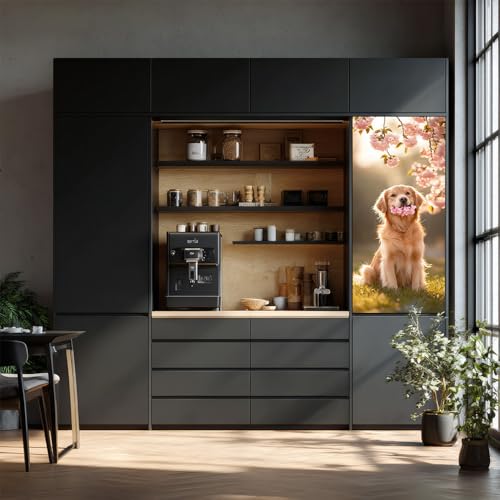 Image of Golden Retriever Refrigerator Sticker 14.57 x 32.28 Inch PVC Fridge Decal for Kitchen Cabinet Door Cupboard Pantry Door Flat Home Surface