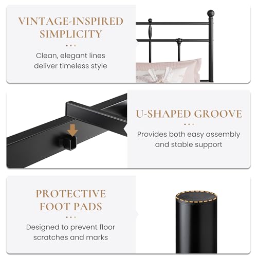Image of SHA CERLIN Twin Size Metal Platform Bed Frame with Victorian Vintage Headboard /Under Bed Storage /No Box Spring Needed /Easy Assembly /Noise Free /Mattress Foundation /Black