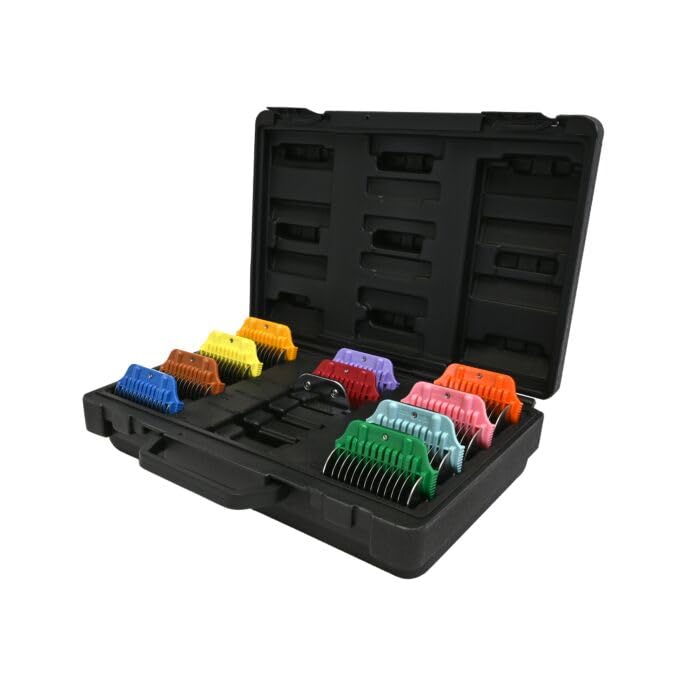 Show Tech Pro Kit Pettini Snap-on Wide in Acciaio Inox – 8 Pettini Colorati (10–38 mm) + Lama Wide #30 – Compatibile con Tosatrici Professionali – Valigetta Inclusa