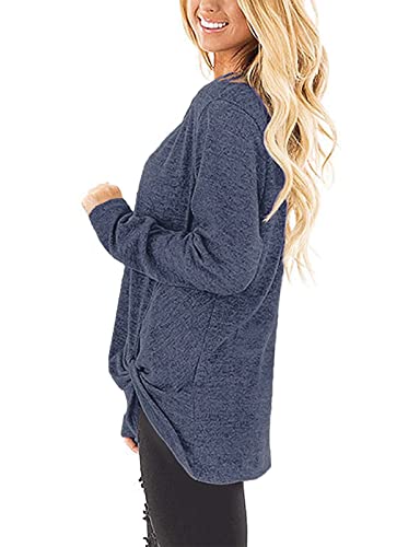 Image of SimpleFun Womens Tops Long Sleeve Shirts V Neck Loose Twist Knot Fall Tunic