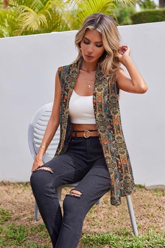 Image of Beyove Womens Long Vests Sleeveless Draped Lightweight Open Front Cardigan Layering Vest with Side Pockets