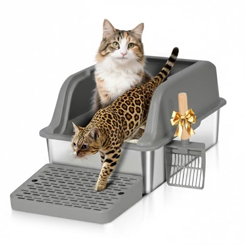 Arenero para gato de acero inoxidable XL con tapa miniatura 1
