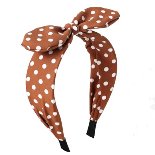 Deghew Brown Polka Dot Headbands with bow 50s hair accessories for women and girls (brown, one size)