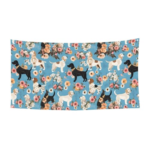 MINDBBDFJ Sweet Basset Hound Florals Print Banners And Signs For Outdoor/Indoor,Personalized Banner Customizable Parties Halloween Banner (180x90cm)