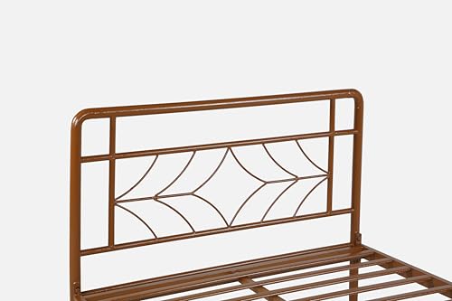 Image of Vara Metal Single Size Bed Without Storage | Wrought Iron Single Bed with Headboard & Footboard| Sturdy Powder Coated Platform Cot for Bedroom, Living Room, (Vara Brown)