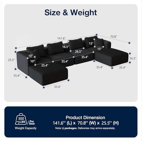 Image of Avenco 141-inch U-Shaped Modular Sectional Couch Sofa with 2 Ottomans