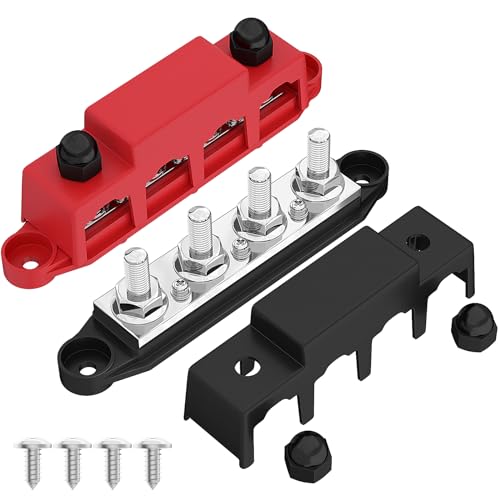 Joinfworld 12V Bus Bar 250A Power Distribution Block 4 x 3/8 (M10) Studs Marine Busbar 12 Volt for Automotive Boat RV Solar- Negative&Positive