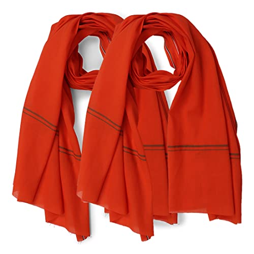 Image of Cotton Skin Friendly Summer Shrink Proof Bath Towel Pure Cotton Gamcha Soft 100% for Men and Boys All Purpose Living Handloom (Orange| Pack 02)