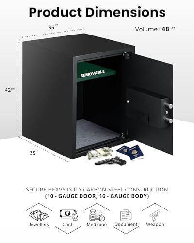 Image of Equal 48L SecureLite Safe Locker for Home | Digital PIN Code + Emergency Key | 10-Gauge Steel Door | 3 Year Warranty | 48 Litre - Matte Black