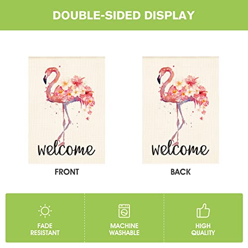 Avoin Colorlife Watercolor Flamingo House Flag Double Sided Outside, Welcome Summer Pink Flowers Flag Yard Outdoor Decoration 28 X 40 Inch #TOP6
