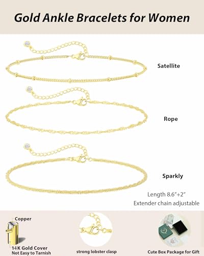 Image of ZHESHY Gold Silver Ankle Bracelets for Women 14K Gold Plated Anklets for Women Waterproof Cuban Link Heart Chain Anklets Set Non Tarnish Dainty Layered Anklet Bracelets for Women Summer Beach Jewelry