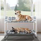 Bedside Window Dog Bunk Bed - Double Elevated Human Dog Bed with Guardrail 2 Layers Window Perch Dogs Cot 2-Tier Bedside Sleeper for Multi-Pet Households (34'' x 20'' x 25'')