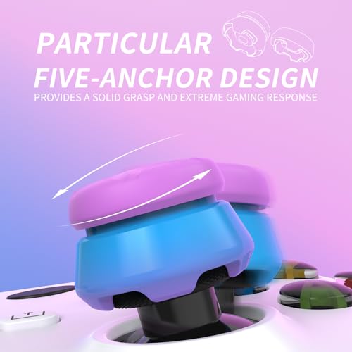 PlayVital Thumbs Pro Razor Thumbstick Extender for Xbox Core Controller, Joystick Caps for Xbox One Controller - 2 High Raise & 2 Mid Raise Dome - Orchid Purple & Heaven Blue - Image 3