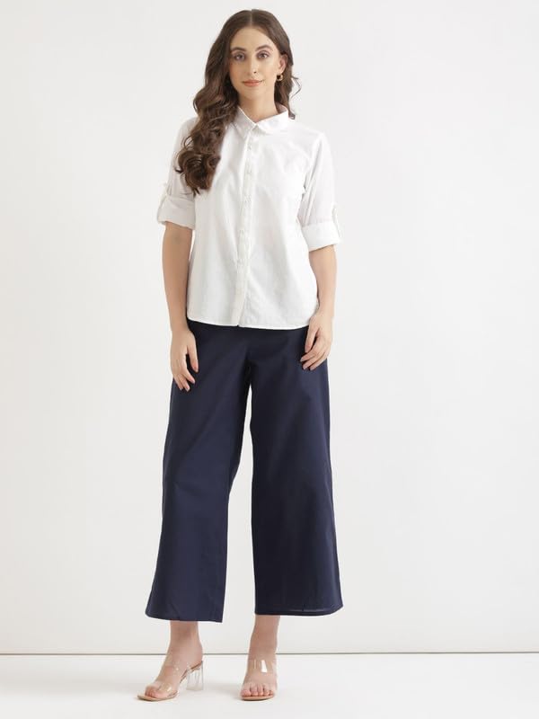 Image of SAADAA Women's Relaxed Fit Mid Rise Airy Linen Wide Leg Pants, High Waist Trousers for Formal, Casual & Office Wear