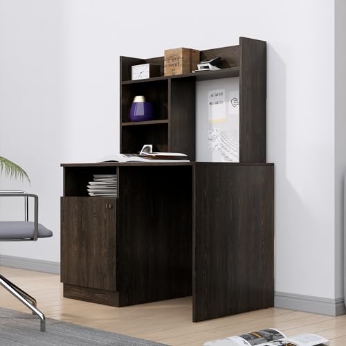 Image of Bniture Wooden Study Table for Home | Engineered Wood Study Table with Bottom Storage Shelf | Multi Purpose Computer Desk for Writing & Study | Laptop Table for Study Room & Office | Flower Wenge