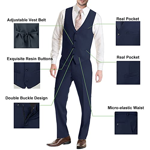 Image of Mens Suit Solid Two Button Slim Fit Suit Set for Wedding Formal Business Suit Men 3 Piece Suit Blazer Vest Pants Set