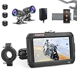 VSYSTO Dreirädrige WiFi Motorrad Dashcam, 3 Reifendrucksensoren, 4’’ Bildschirm, 150° Weitwinkel, Starlight Nachtsicht, Front und Rückkamera, Hilfsanzeigemodus Motorrad DVR System (F9T)