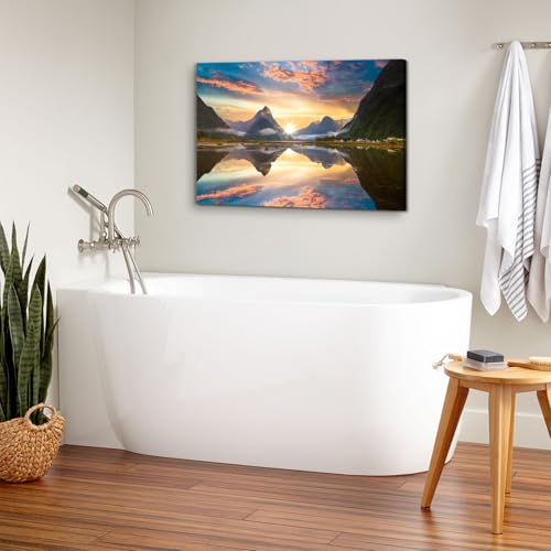 Image of Mountain Lake Wall Art for Bedroom Orange Sunrise Paintings Wall Decor Nature Yosemite Poster Canvas Prints New Zealand Scenery Photography Pictures Modern Artwork Office Bathroom Decorations 24x36 inch
