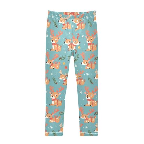 KLL Cute Reindeer Cartoon Deer with Snow Toddler Girls' Legging Casual High Waisted Activewear Exercise