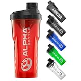Alpha Designs Bottiglia shaker per proteine da 750 ml con tappo a vite a tenuta stagna, shaker per scuotere proteine da palestra, per frullati proteici, rosso