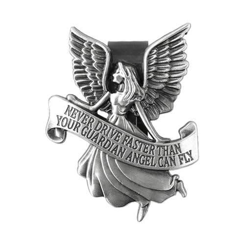 VKQTS Never Drive Faster Than Your Guardian Angel Can Fly Visor Clip 3D Metal Guardian Angel Visor Clips for Cars Trendy Guardians Angels for Cars Decors as Gift for New Drivers
