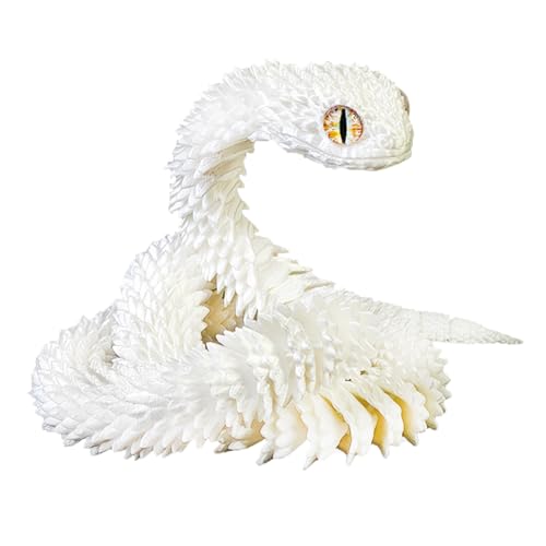 Myqiqi Large 3D Printed Snake (24 inch), Big 3D Printed Animals Toys – Flexible Articulated Snake Animal Fidget Toys for Home and Office Executive Desks Décor (White)