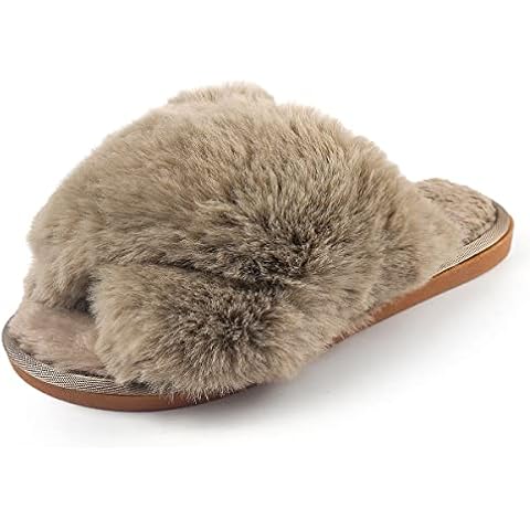 DAYDAYGO Women's Soft Long Cozy Plush Fluffy Furry Faux Fur Slipper Slides - Warm Breathable House Home Bedroom Indoor Slide Slippers Camel - Size 5 6 6.5 Cover